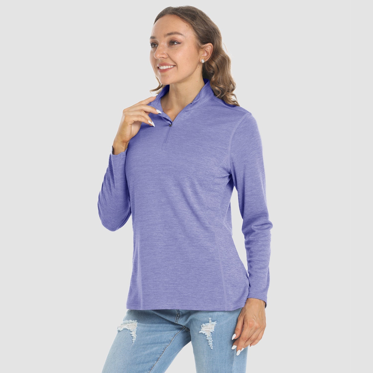 Women's long sleeve 1/4 zip UPF50+ running shirt lightweight breathable sun protection activewear