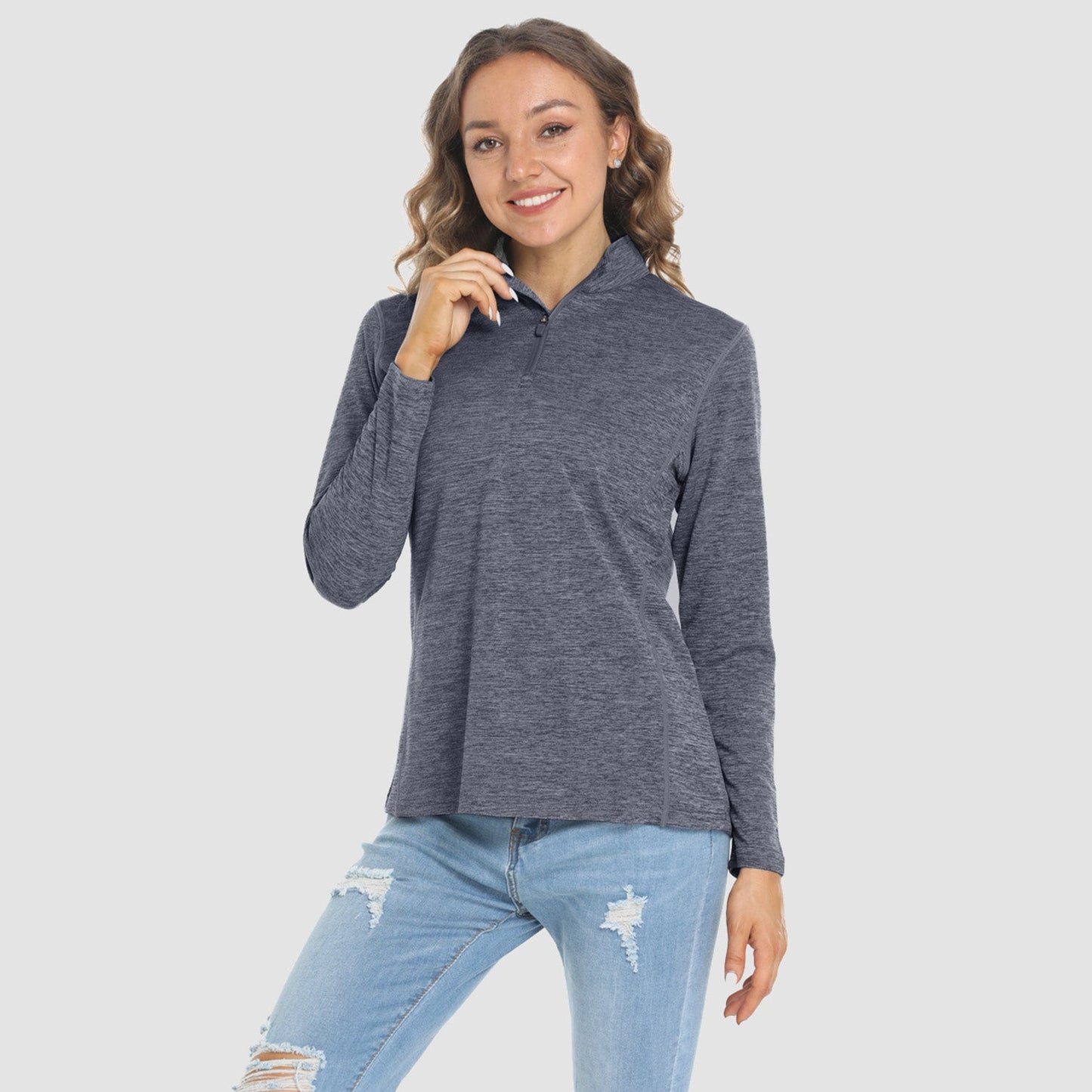 Women's long sleeve quarter-zip UPF50+ running shirt lightweight breathable sun protection activewear