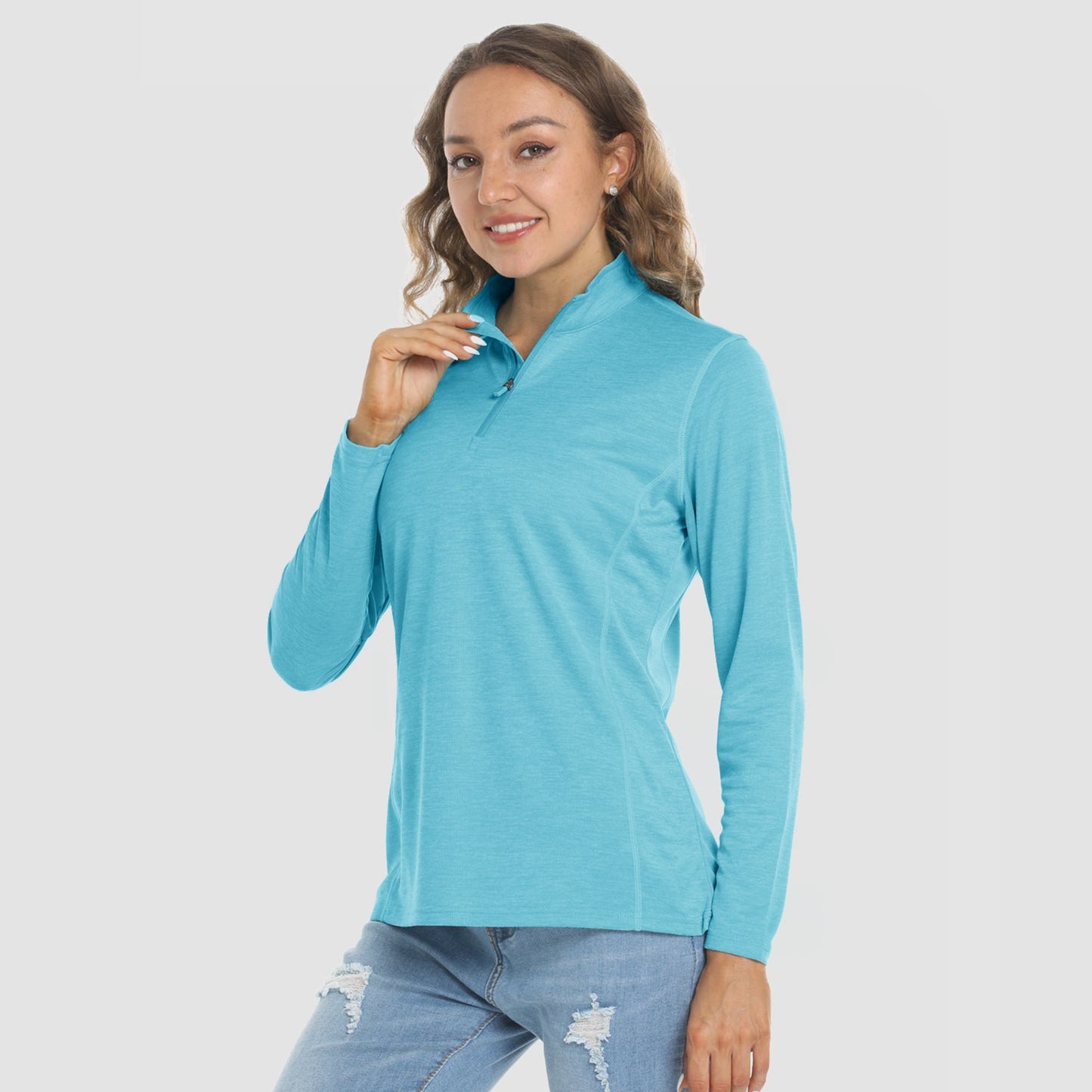 Women's long sleeve 1/4 zip UPF50+ sun protection running shirt lightweight breathable quick dry
