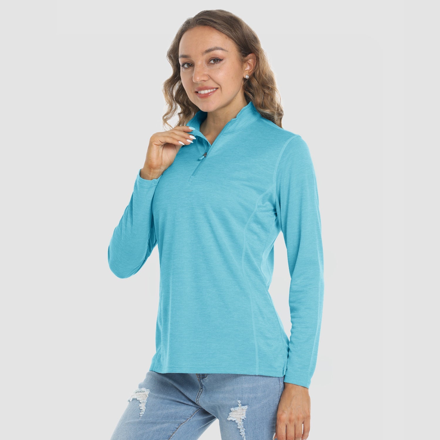 Women's long sleeve 1/4 zip UPF50+ sun protection running shirt lightweight breathable quick dry
