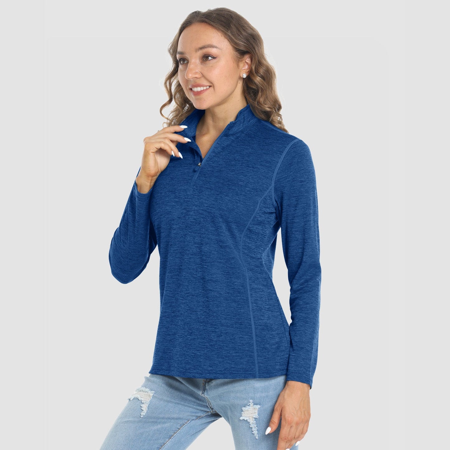 Women's long sleeve 1/4 zip UPF50+ running shirt lightweight breathable quick-dry sun protection top