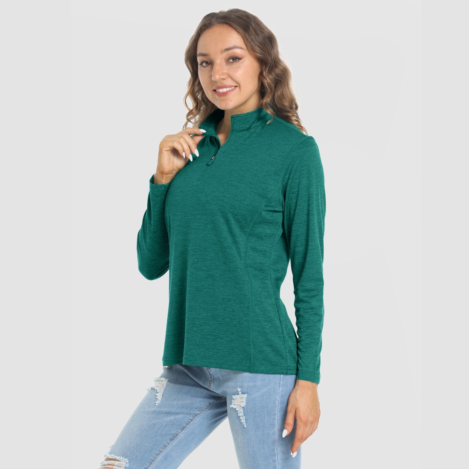 Women's long sleeve 1/4 zip UPF50+ running shirt lightweight breathable quick-dry sun protection top