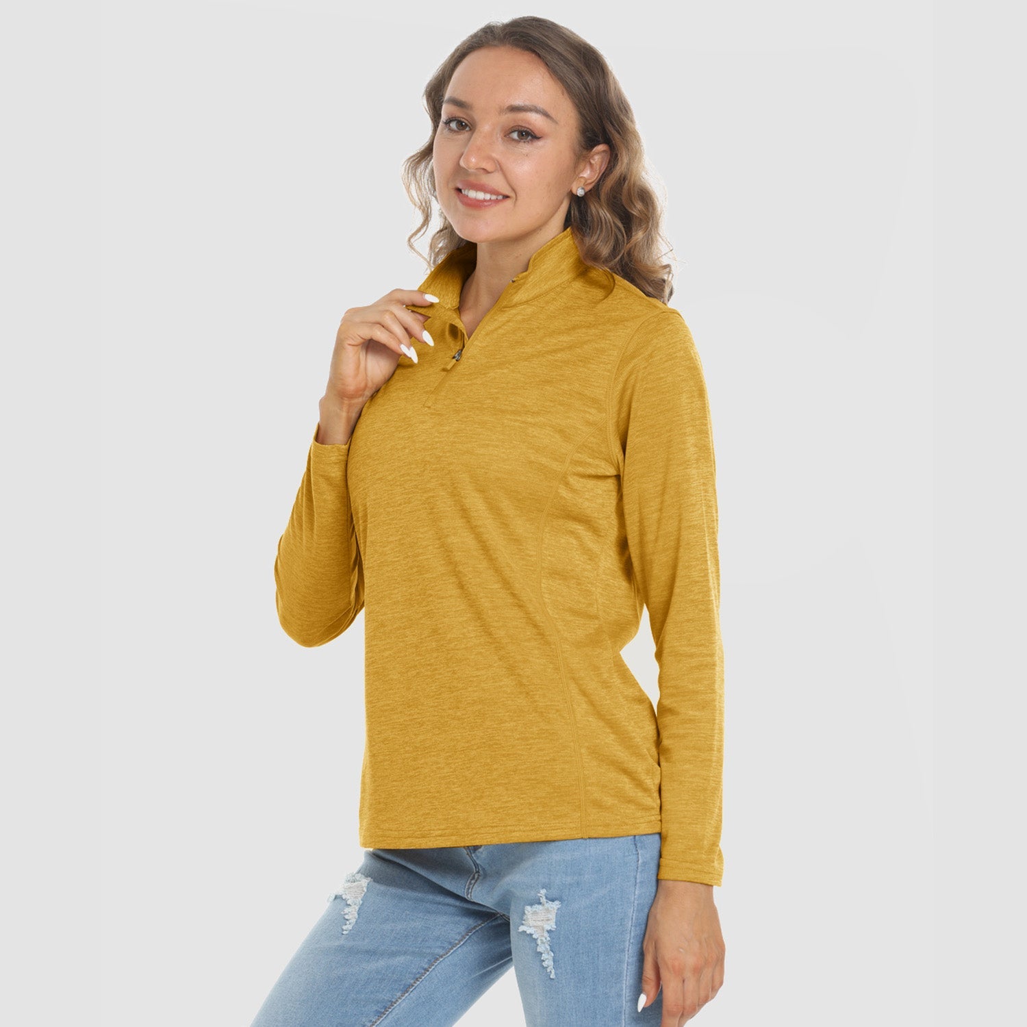 Women's long sleeve 1/4 zip UPF50+ running shirt lightweight breathable quick-dry sun protection top