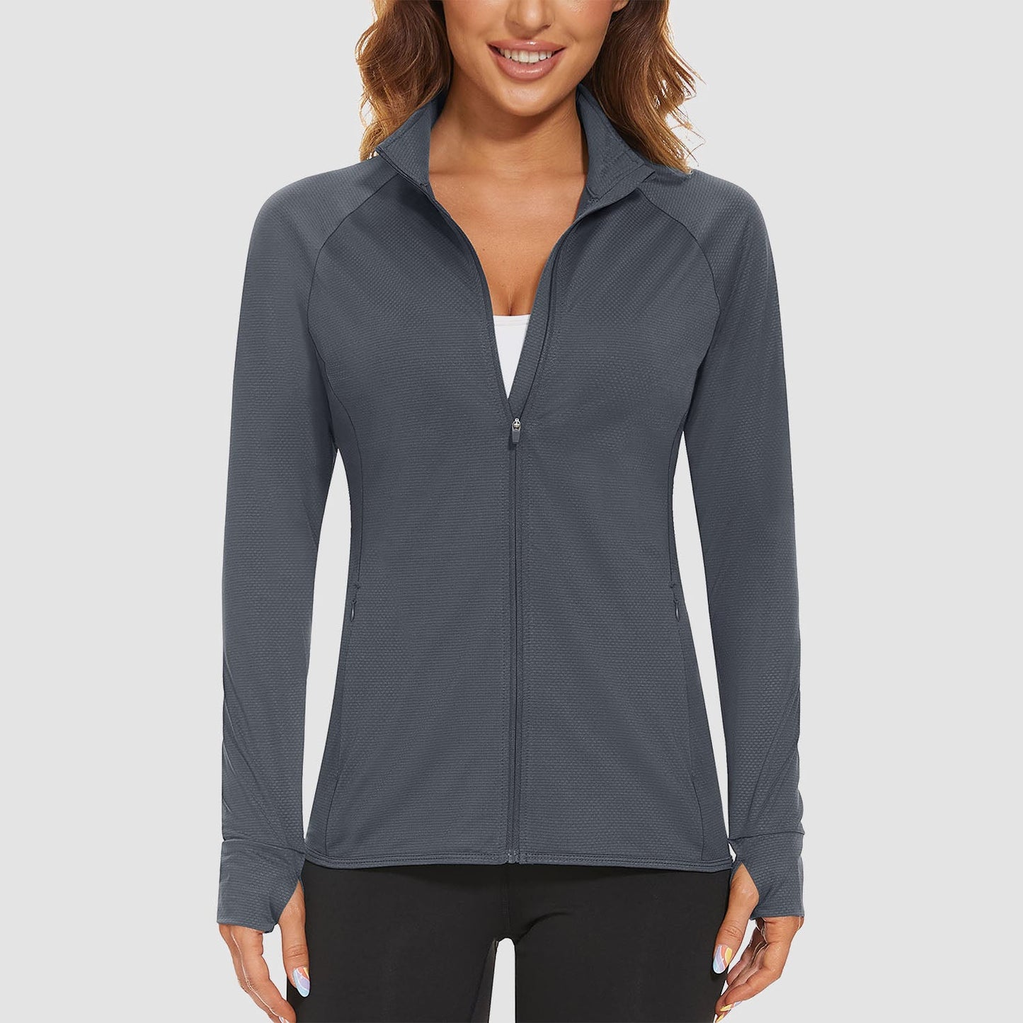 Women's UPF 50+ tennis jacket long sleeve light athletic cut with 4-way stretch sun protection