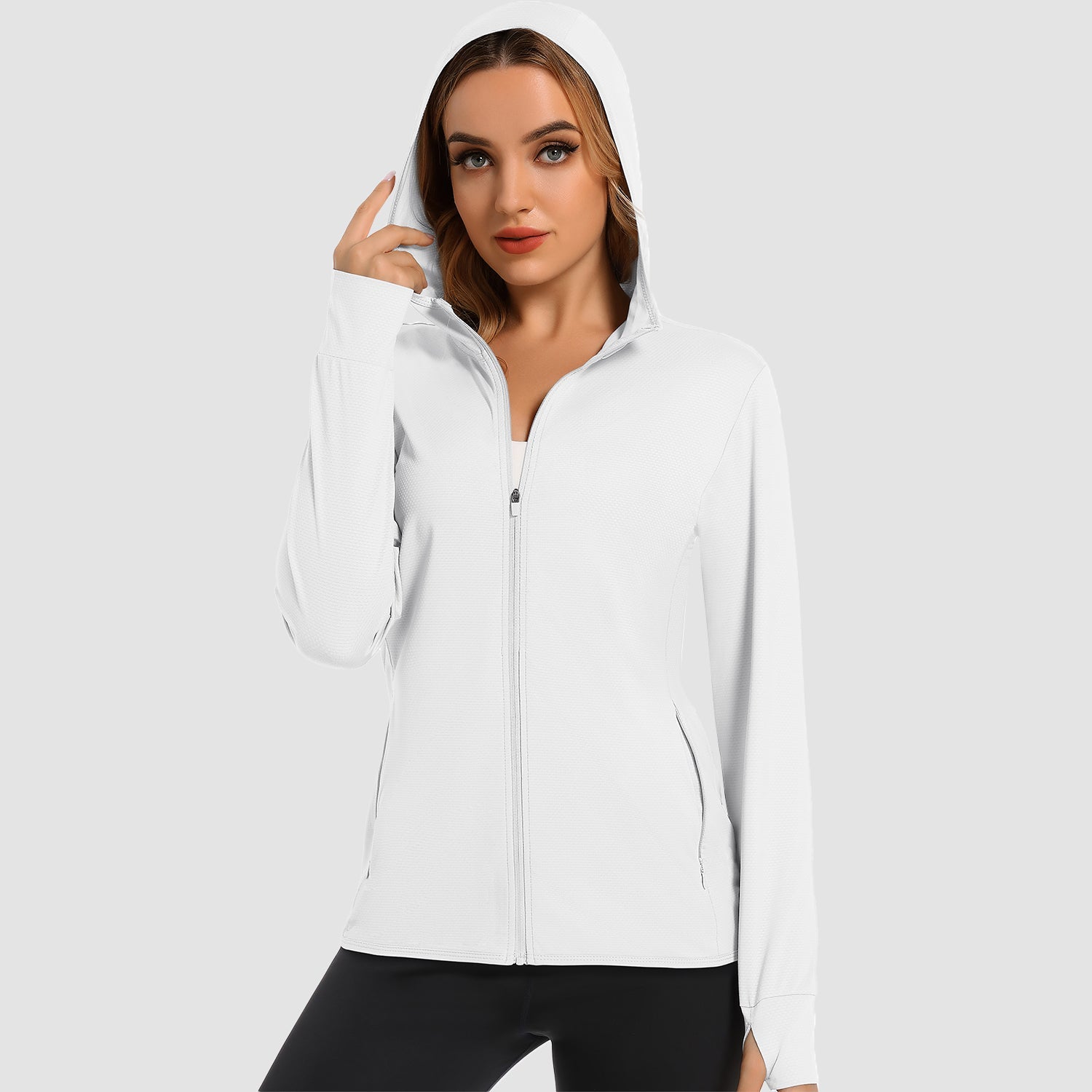 Women's UPF 50 hooded sun shirt long sleeve quick-dry UV protection outdoor hiking top