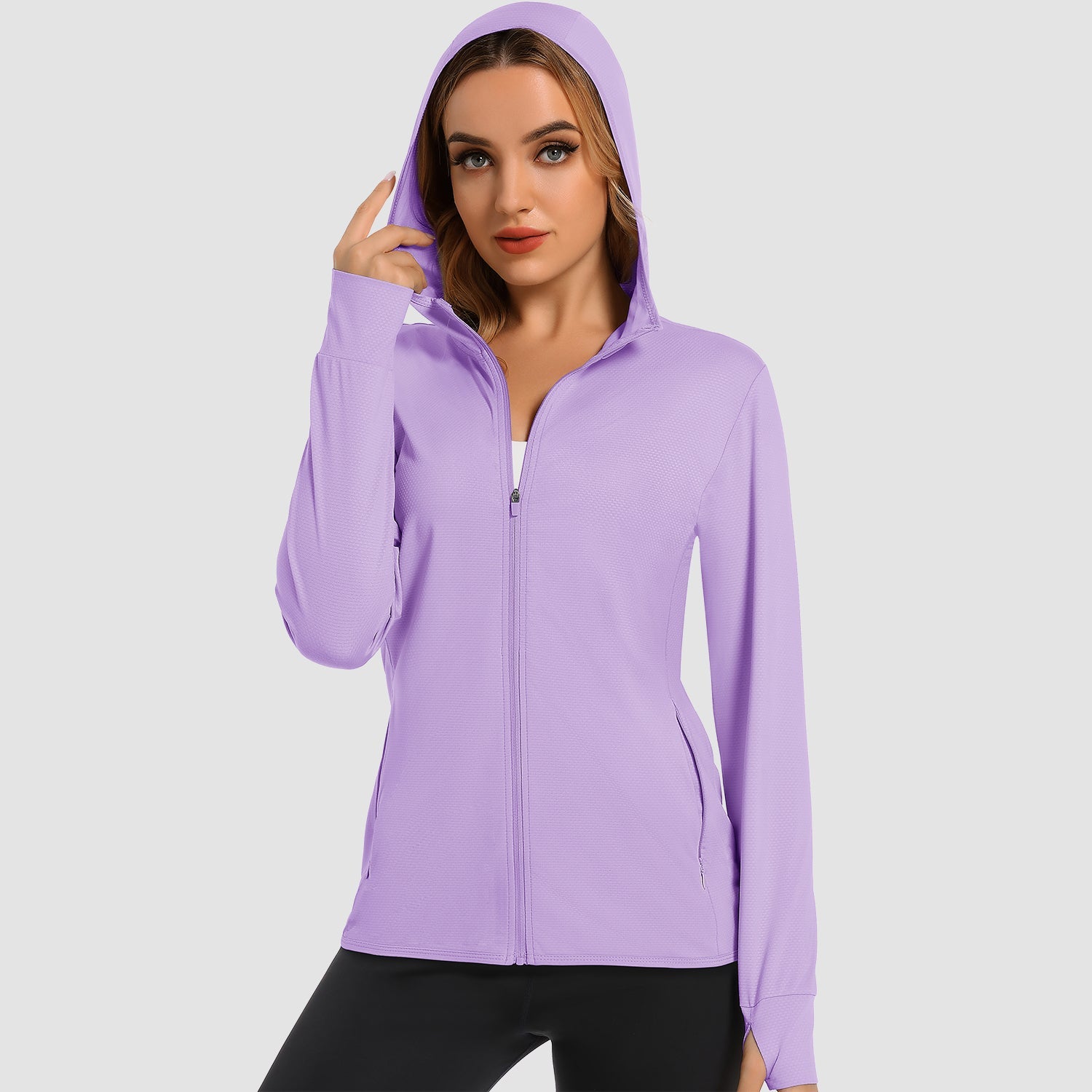 Women's UPF 50 hooded sun shirt long sleeve quick-dry outdoor hiking UV protection jacket