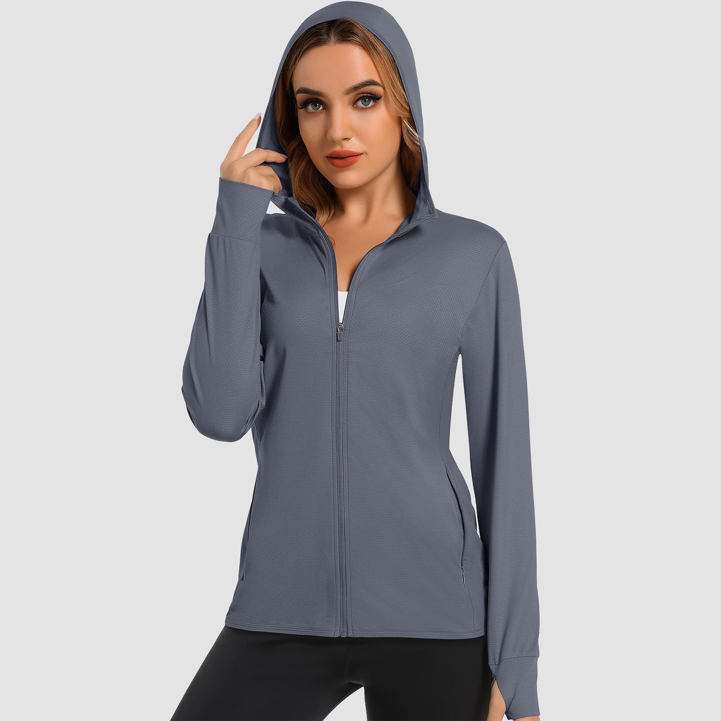 Women's UPF 50 hooded sun shirt long sleeve quick-dry UV protection outdoor hiking layer