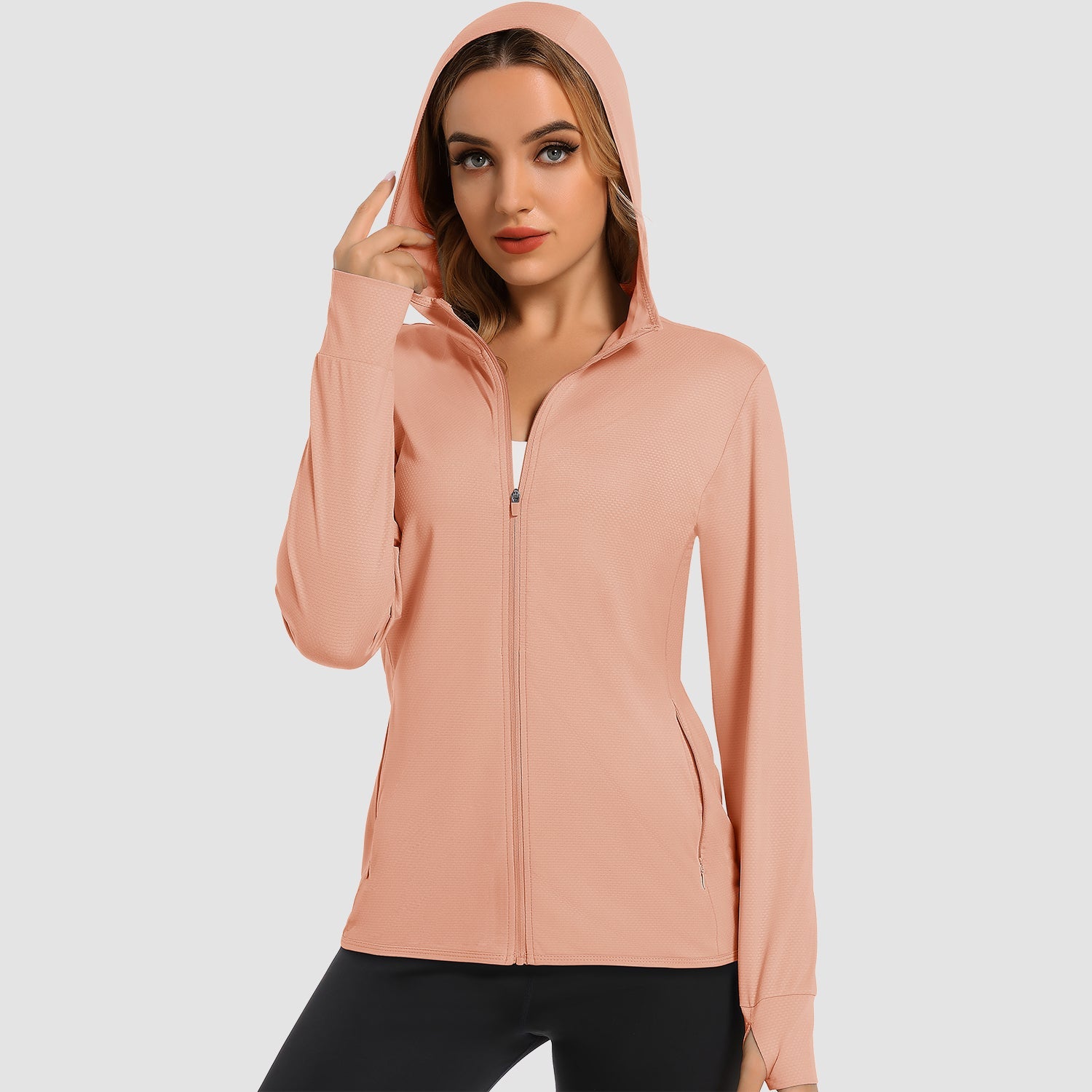 Women's UPF 50 hooded sun shirt long sleeve quick-dry UV protection outdoor hiking top
