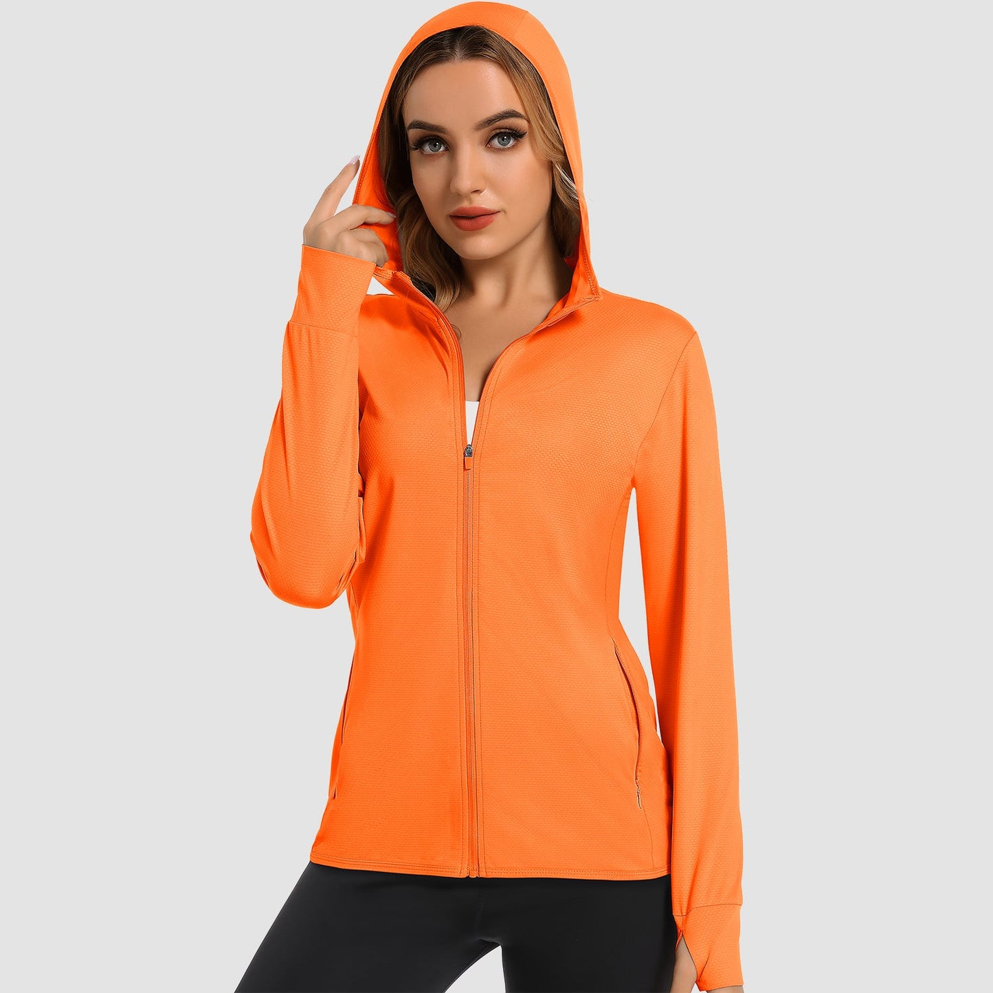 Women's UPF 50 hooded sun shirt long sleeve quick-dry UV protection outdoor hiking jacket
