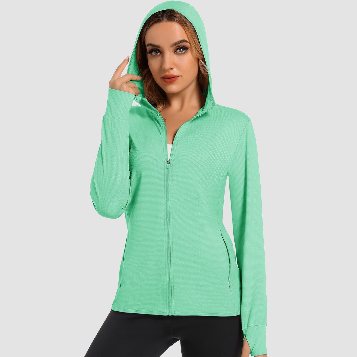 Women's UPF 50 hooded sun shirt long sleeve quick-dry UV protection outdoor hiking jacket