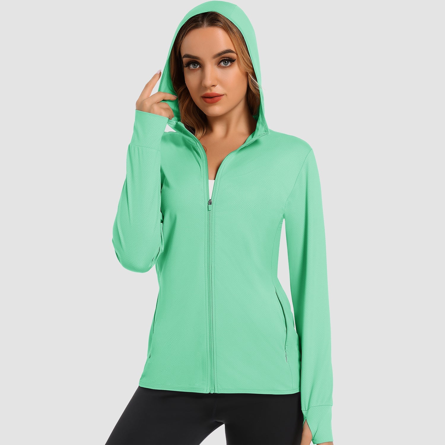 Women's UPF 50 hooded sun shirt long sleeve quick-dry UV protection outdoor hiking jacket