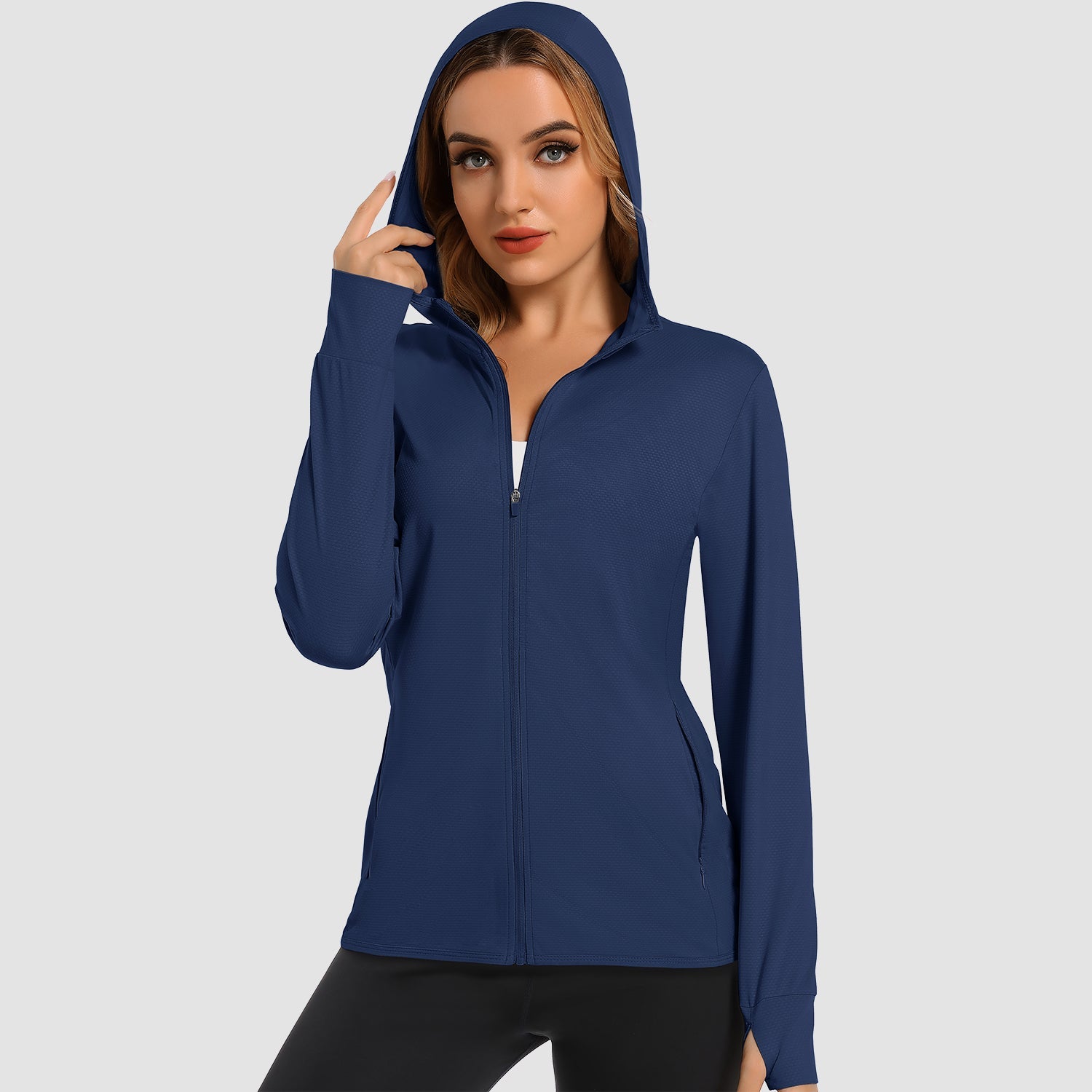 Women's UPF 50 hooded sun shirt long sleeve quick-dry UV protection outdoor hiking jacket
