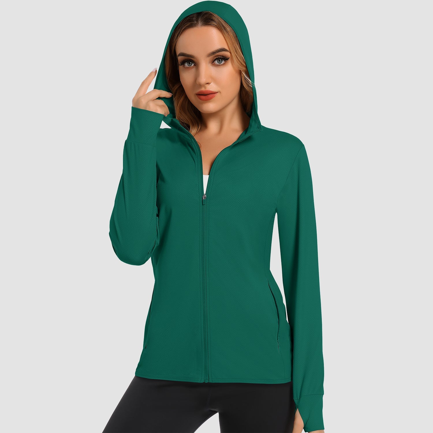 Women's UPF 50 hooded sun shirt long sleeve quick-dry UV protection outdoor hiking top