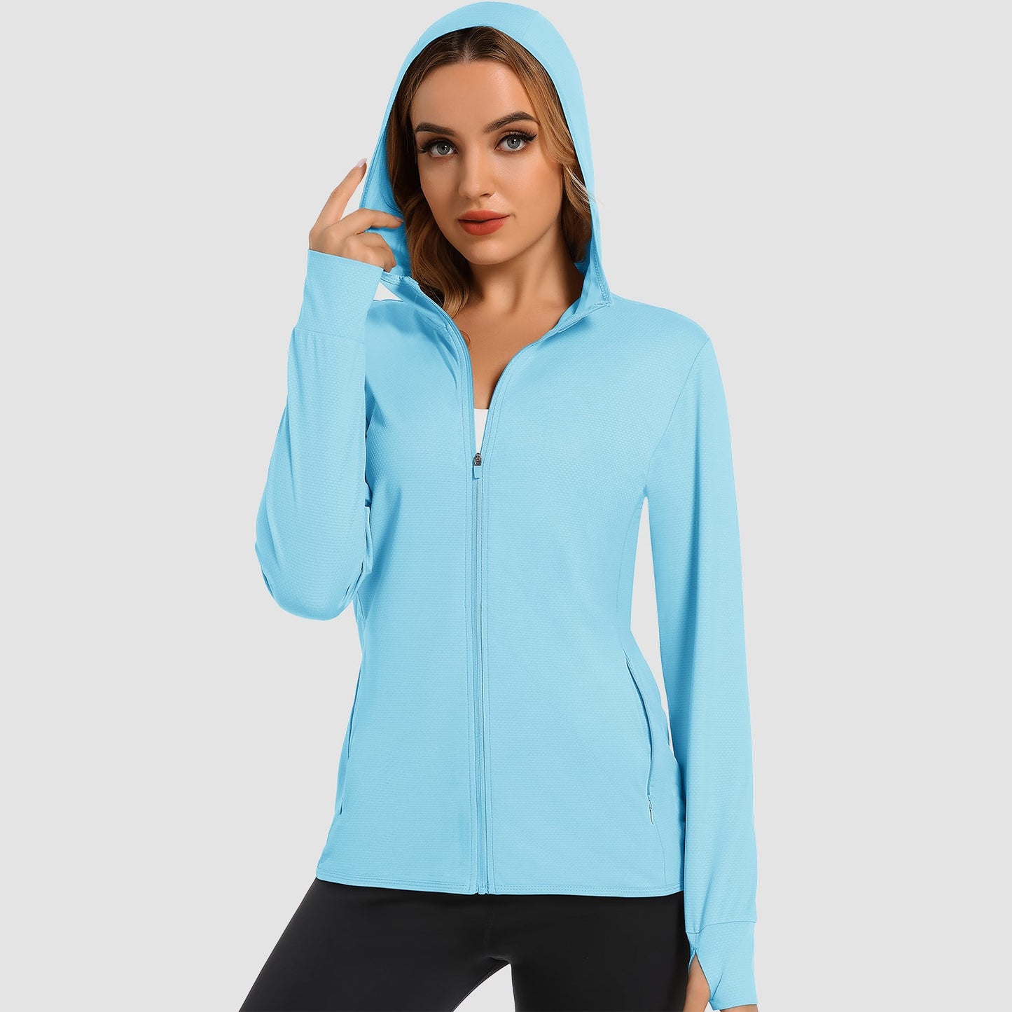Women's UPF 50 hooded sun shirt long sleeve quick-dry UV protection outdoor hiking jacket