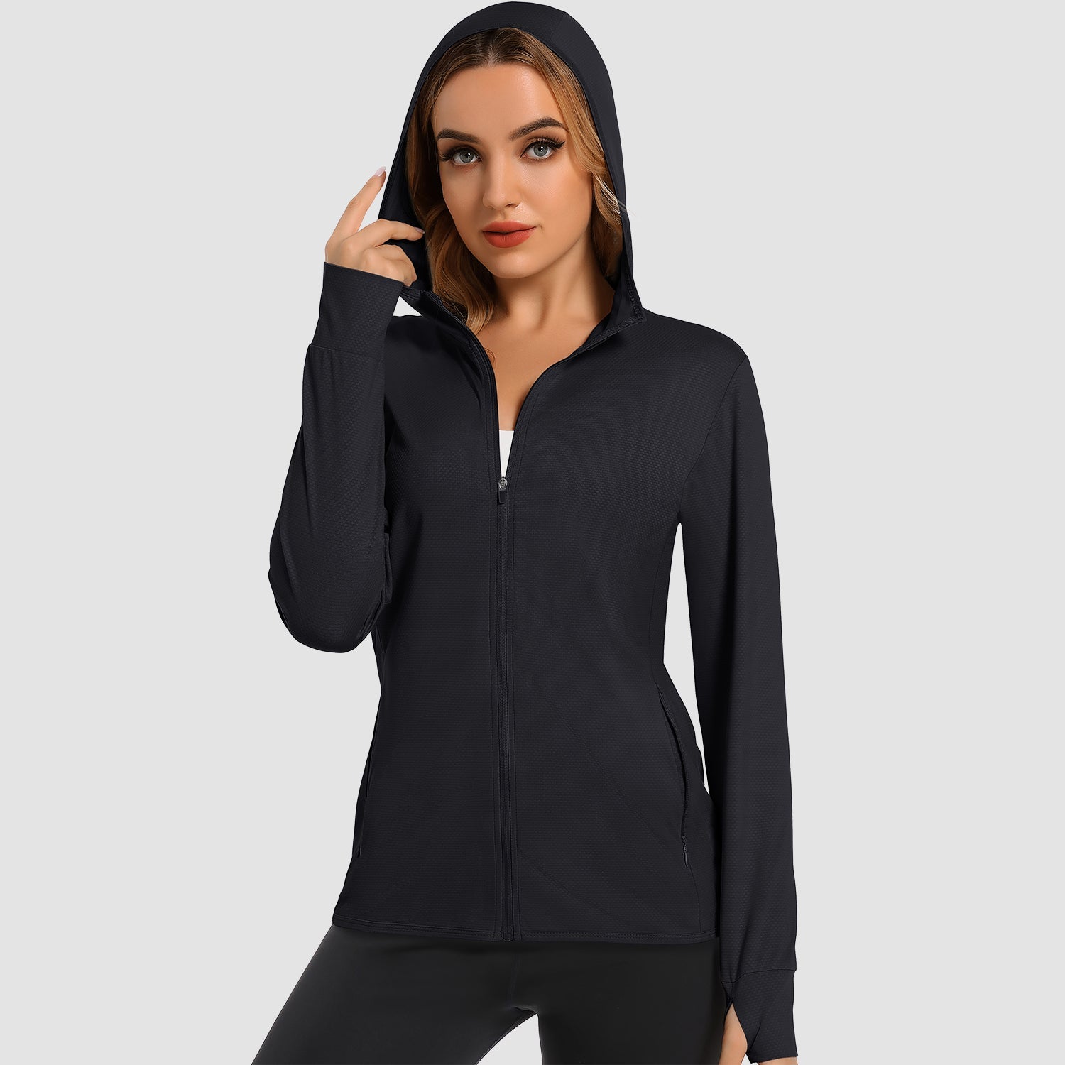 Women's UPF 50 hooded sun shirt long sleeve quick-dry UV protection for hiking outdoor use