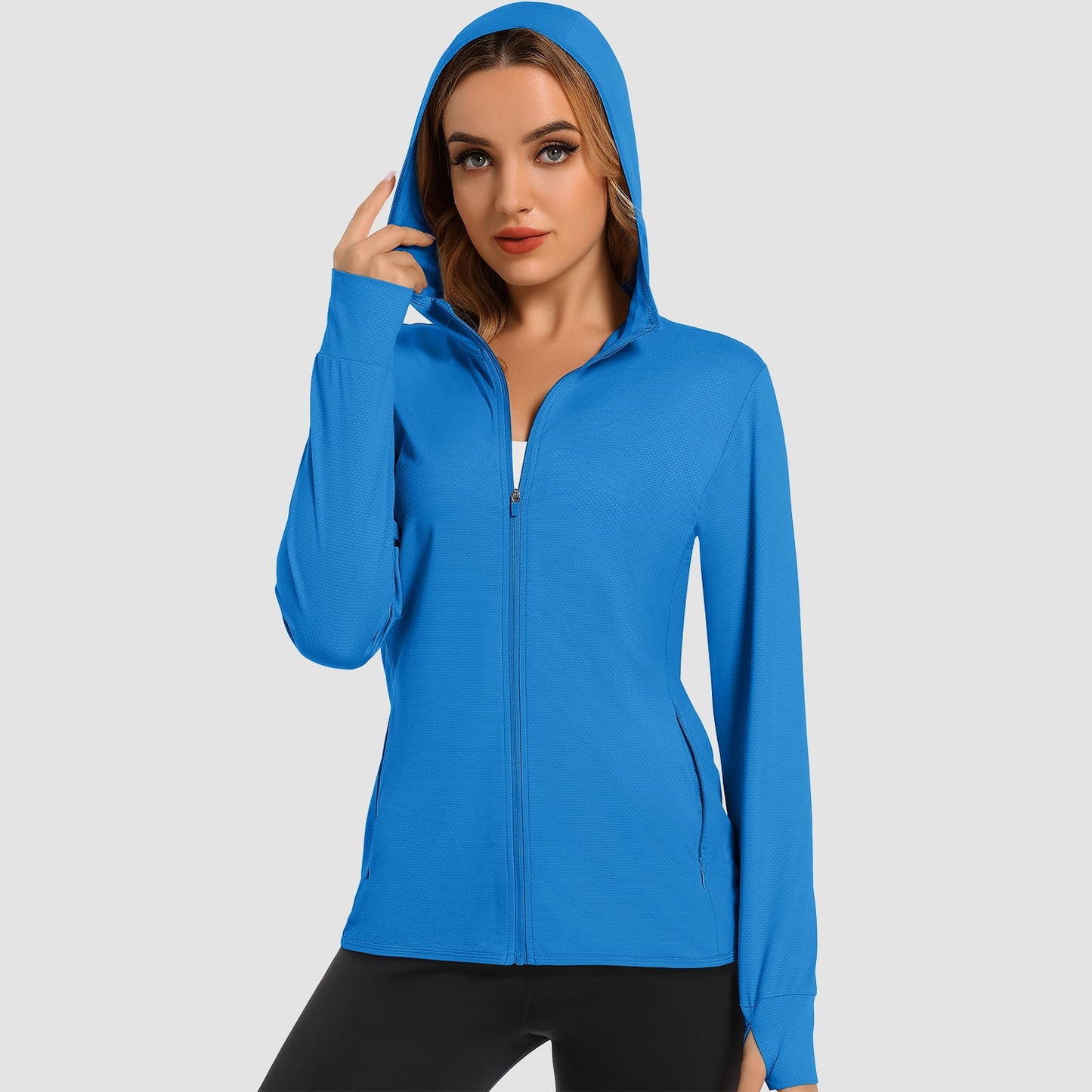 Women's UPF 50 hooded sun shirt long sleeve quick-dry UV protection outdoor hiking jacket