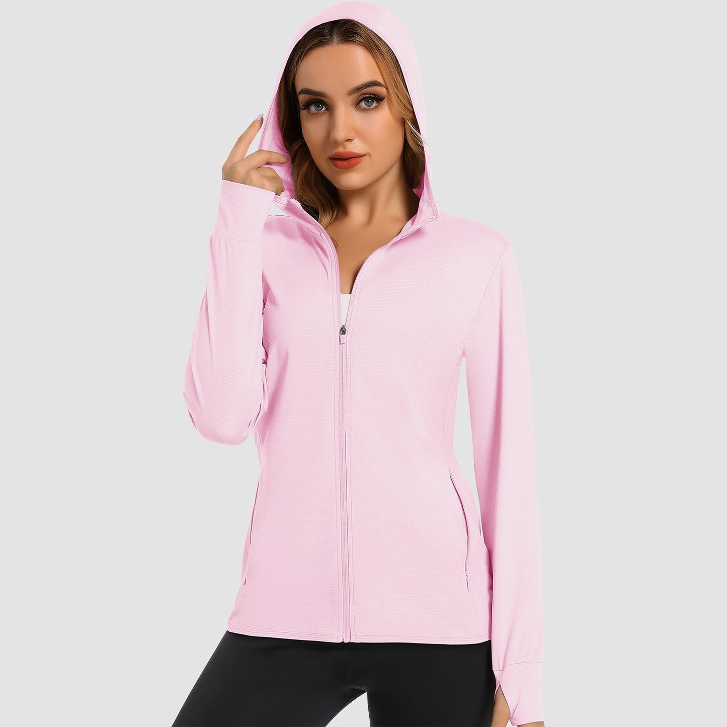 Women's UPF 50 hooded sun shirt long sleeve quick-dry UV protection outdoor hiking jacket