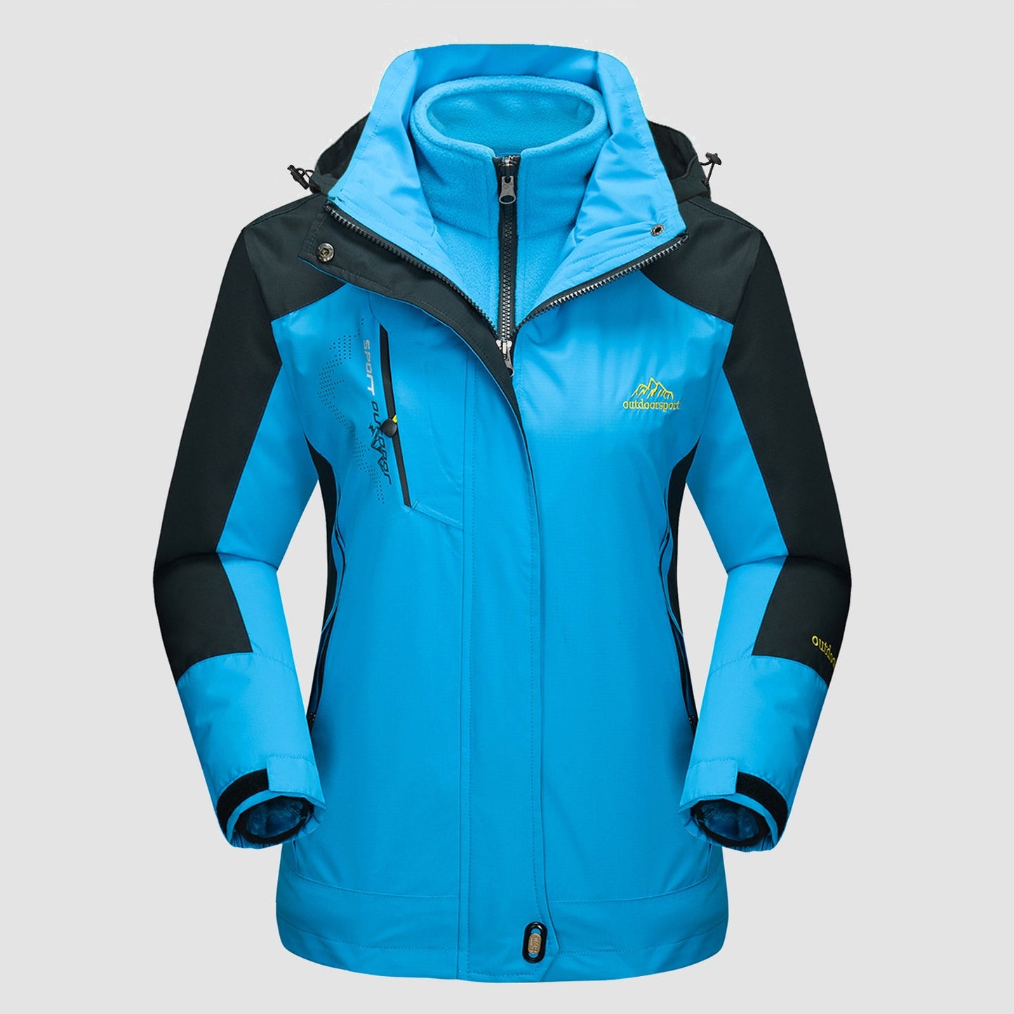 Women's black 3-in-1 waterproof ski coat with detachable fleece liner, windproof winter jacket