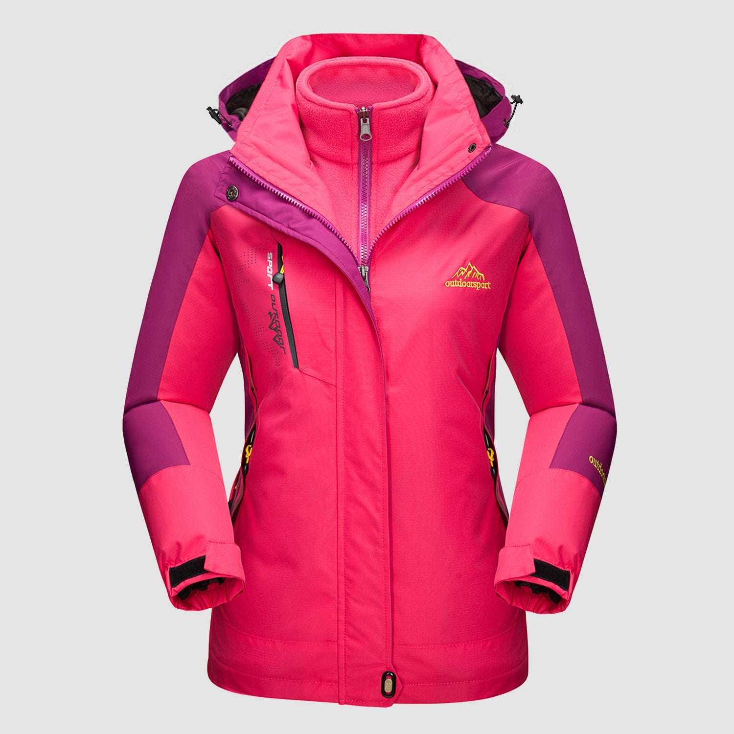 Women's black 3-in-1 ski coat waterproof windproof winter jacket with detachable fleece liner