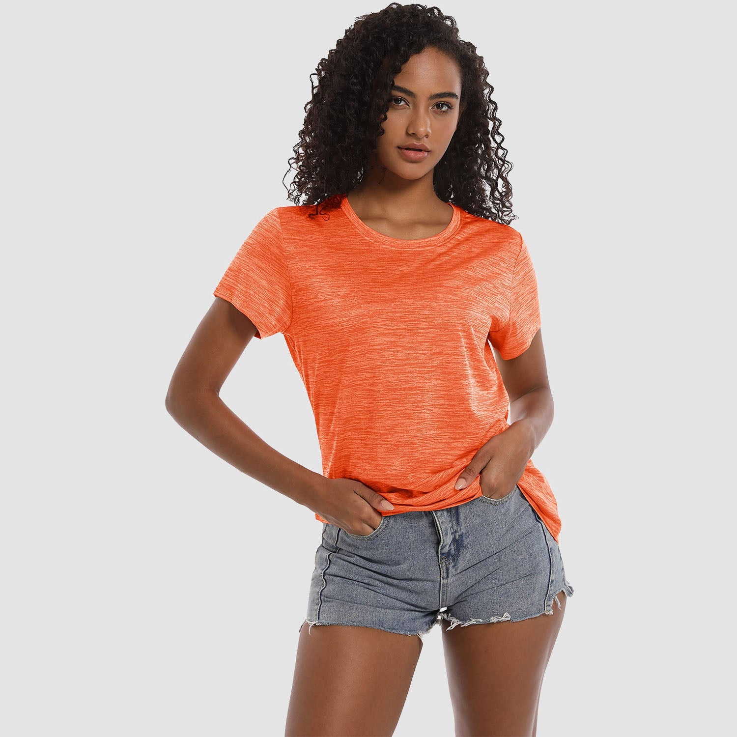 Women's lightweight crewneck workout t-shirt, breathable polyester fabric, slim everyday fit, tagless comfort