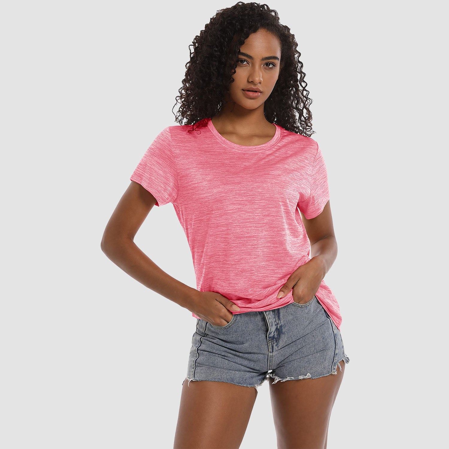 Women's lightweight breathable crewneck workout t-shirt, wrinkle-resistant polyester active tee