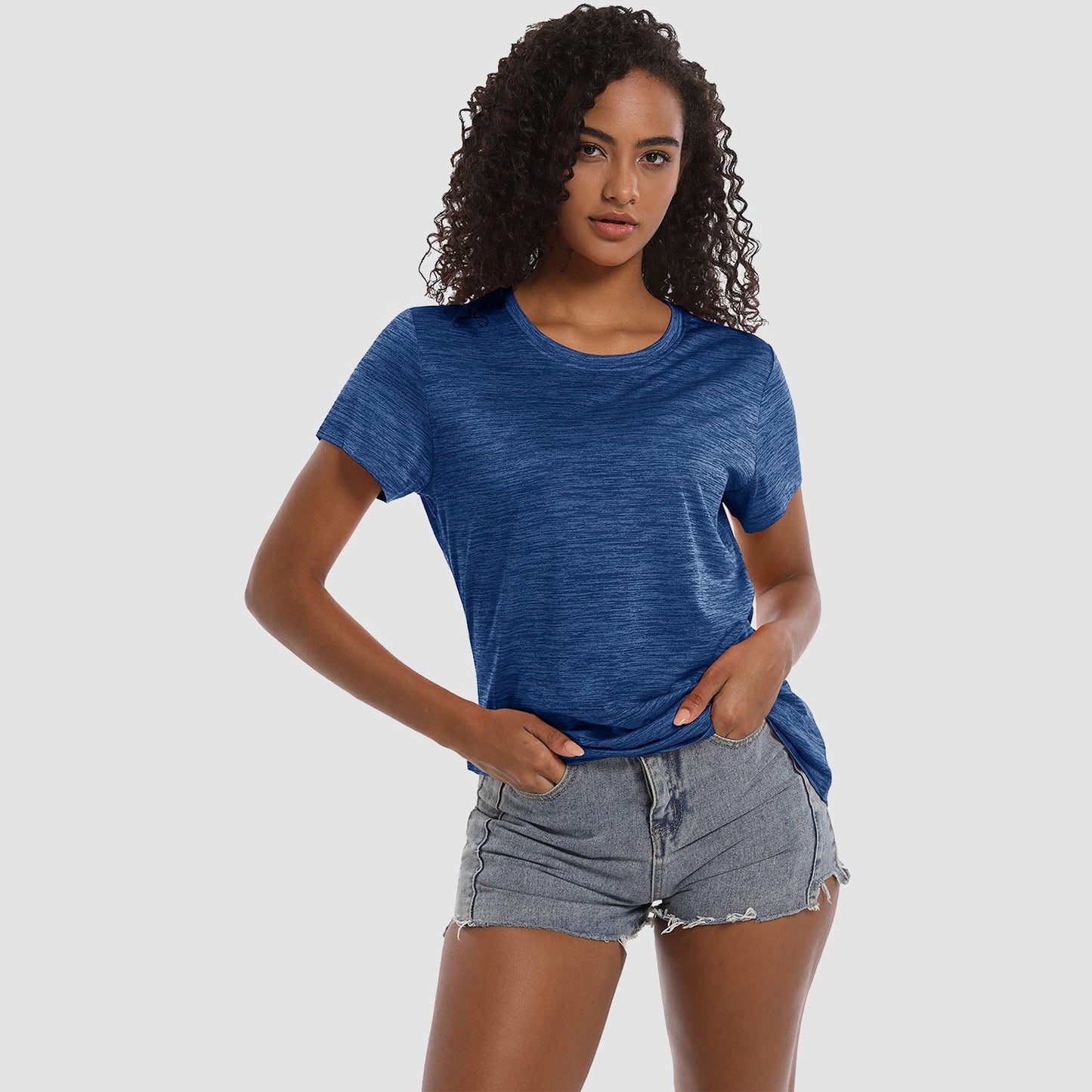 Women's lightweight breathable crewneck workout t-shirt, soft polyester tagless active tee for everyday wear