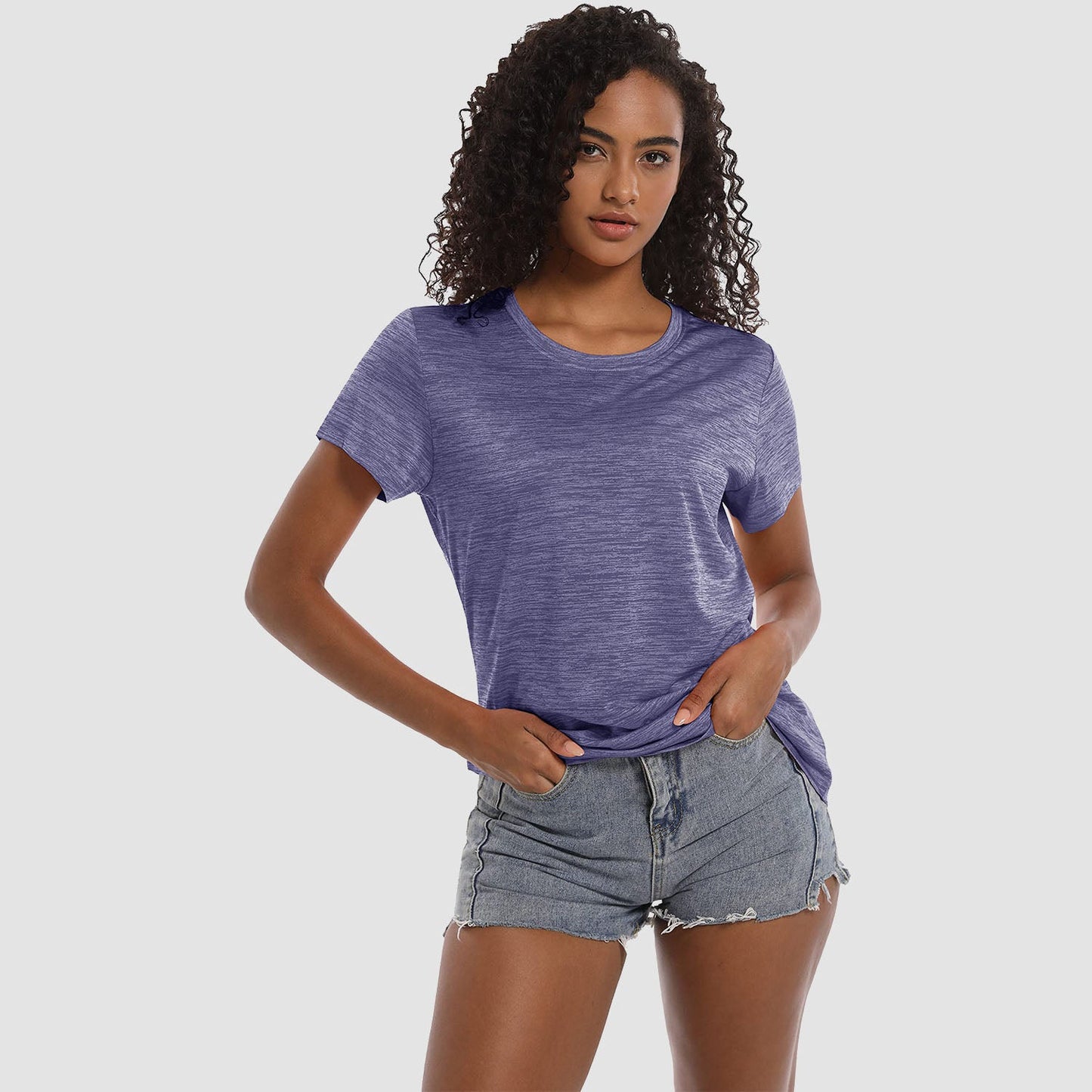 Women's lightweight breathable crewneck workout t-shirt, soft polyester blend with wrinkle-resistant active fit