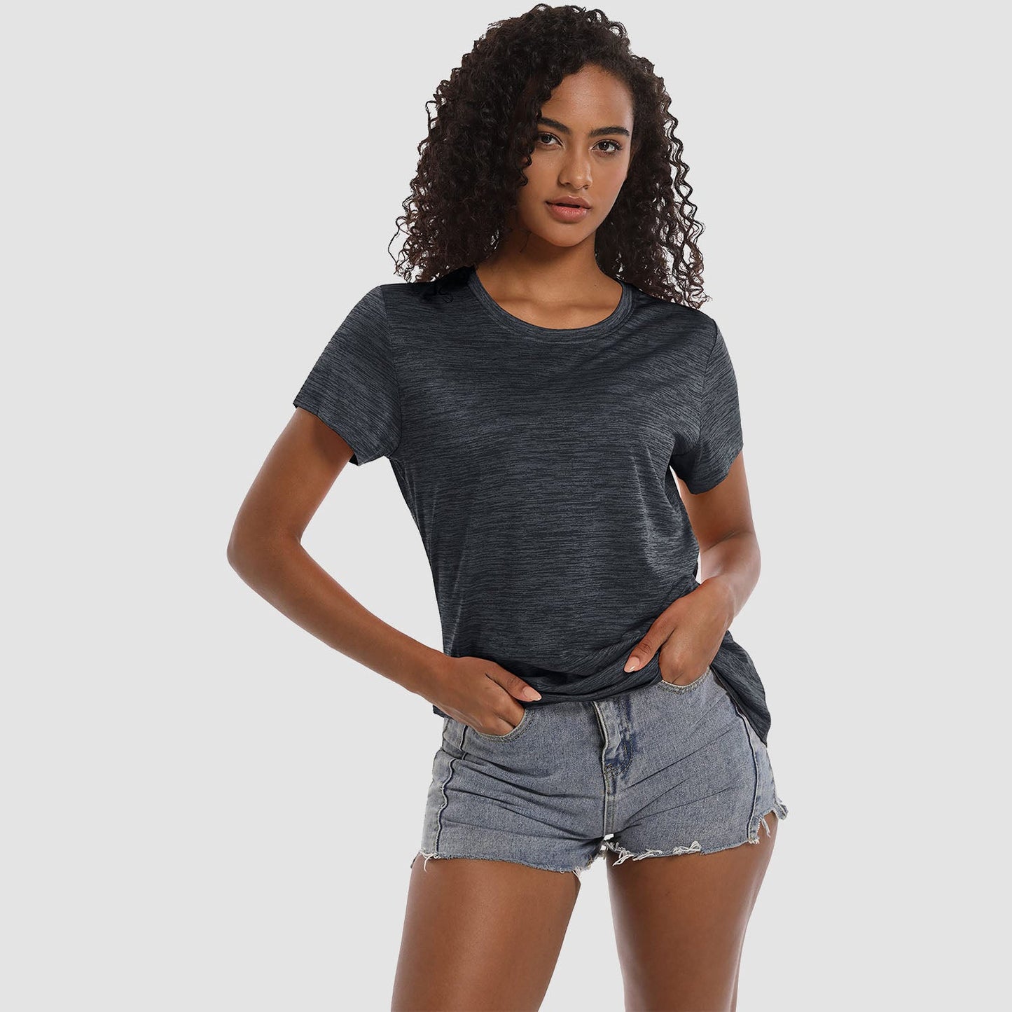 Women's lightweight breathable crewneck workout t-shirt, soft polyester active tee with wrinkle-resistant fit
