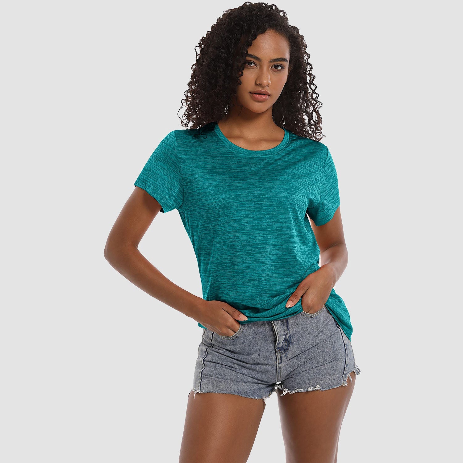 Women's lightweight breathable crewneck workout t-shirt, soft polyester tagless active tee for everyday wear