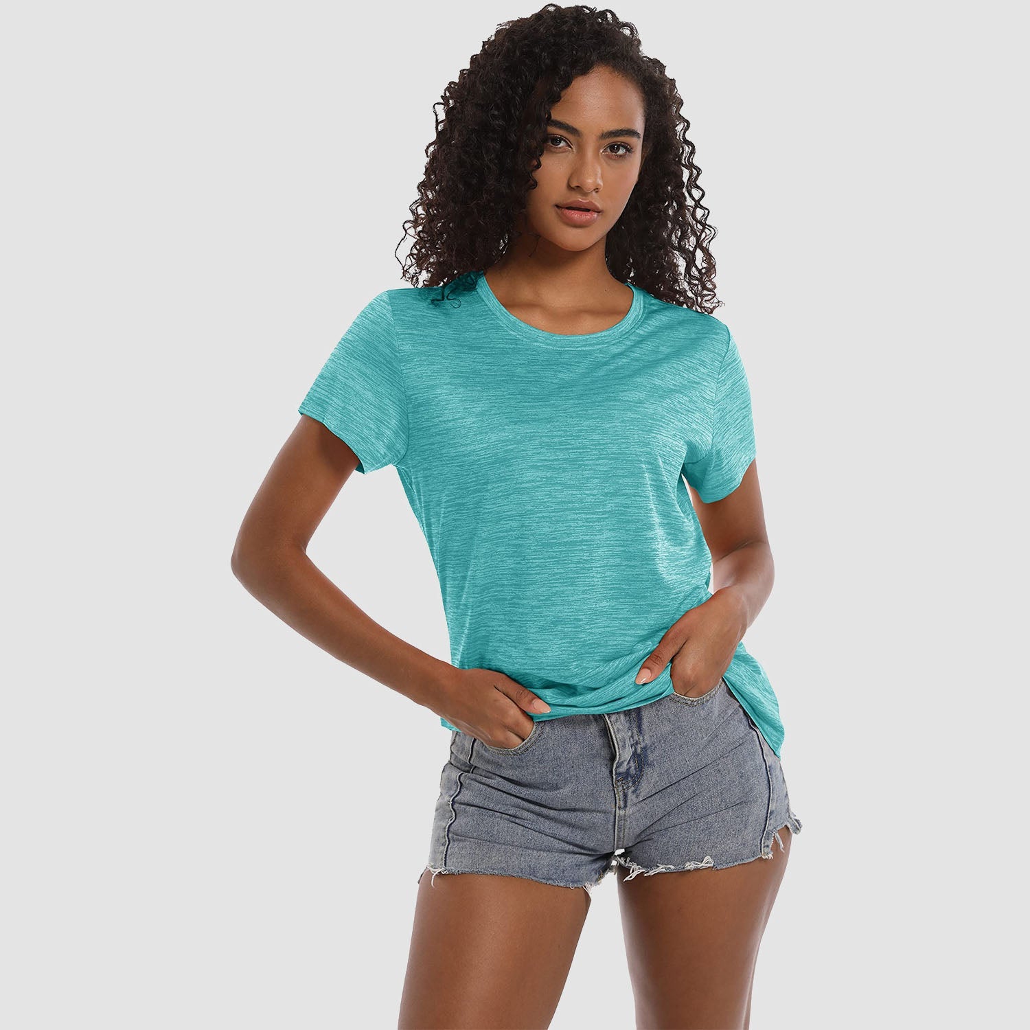 Women's lightweight breathable crewneck workout t-shirt, soft polyester active top with wrinkle resistance