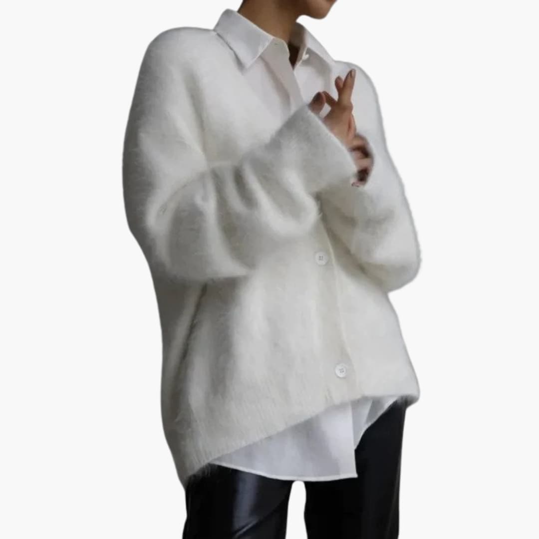 Women's textured knit cardigan deep V-neck button-front closure long sleeves versatile everyday style