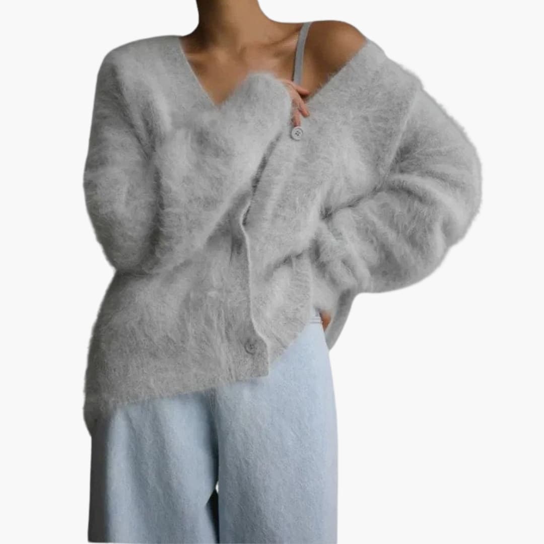 Women's textured knit cardigan deep V-neck button-front closure long sleeves versatile everyday style