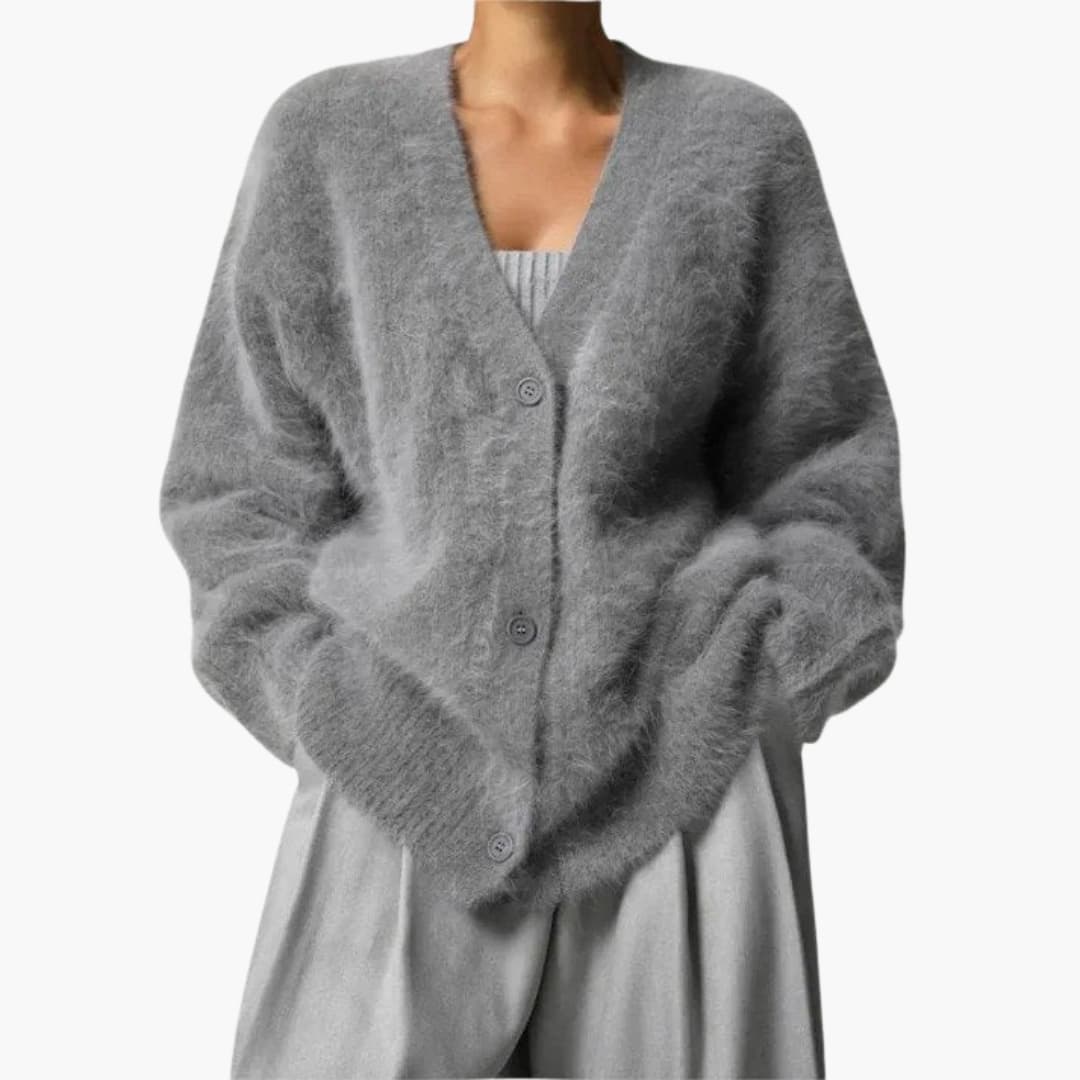 Women's textured knit cardigan deep V-neck button-front closure long sleeves chic versatile layering piece