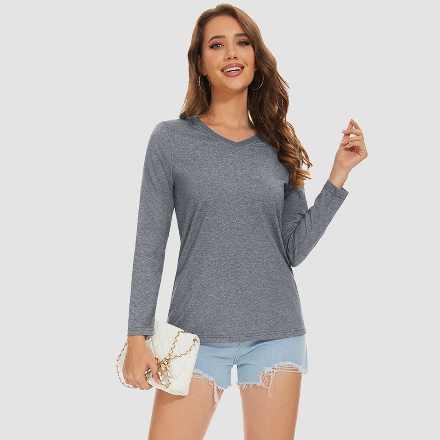 Moisture-Wicking Women's Cotton V-Neck Long Sleeve Shirt for All Day Comfort and Breathability