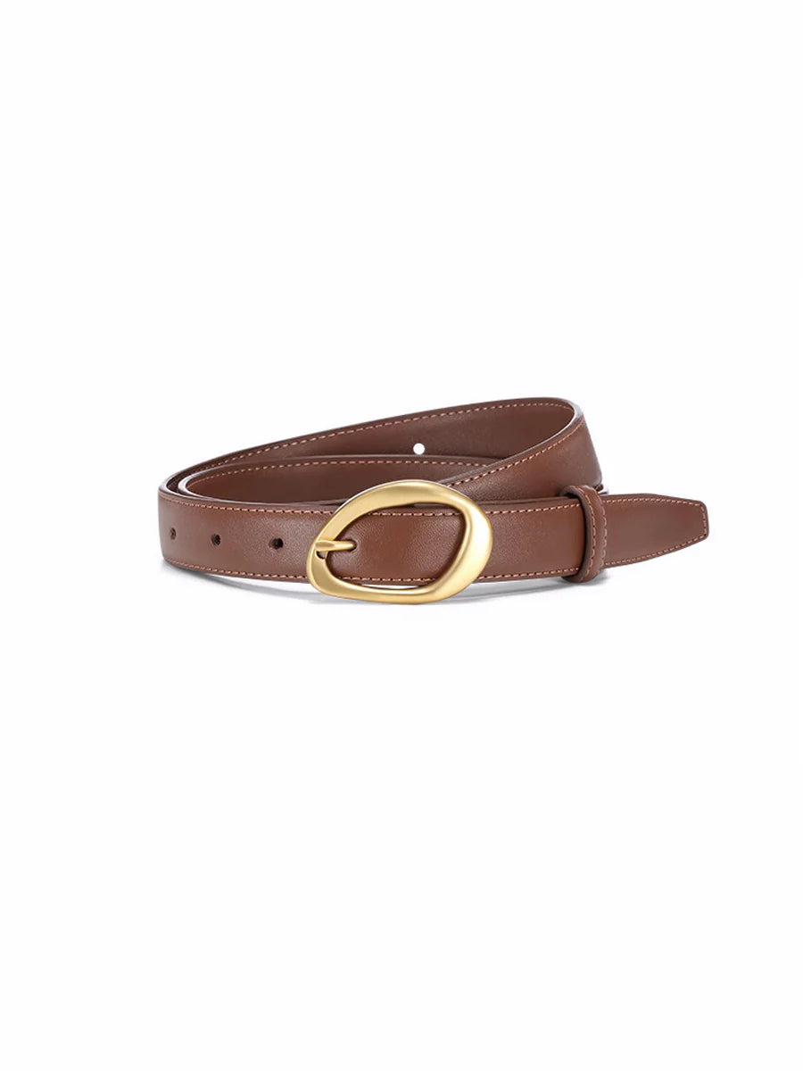 Women's faux leather belt polished metal buckle classic versatile designer everyday wear refined finish