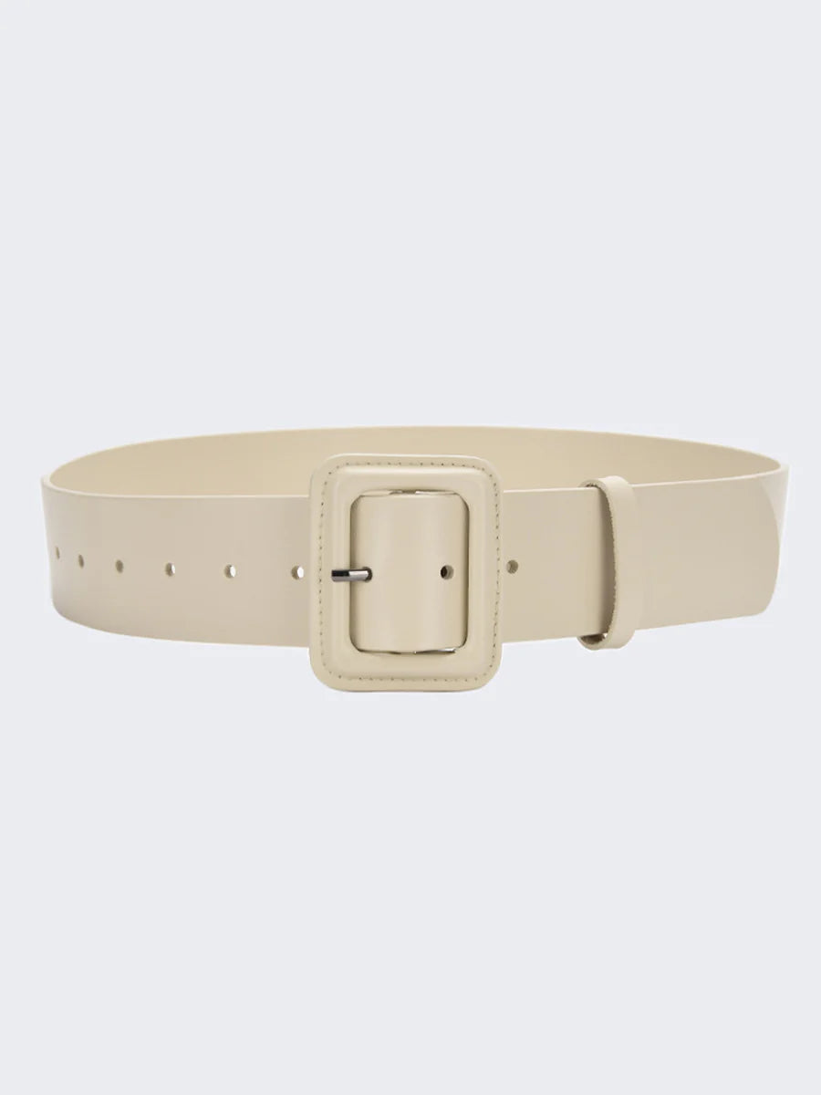 Women's solid color imitation leather belt with square buckle, versatile slim fashion accessory