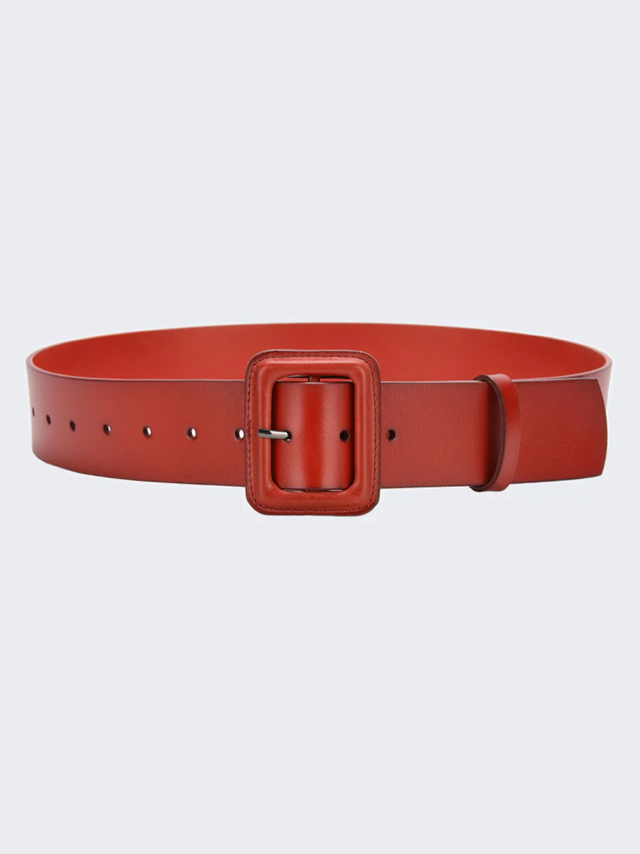 Women's solid color imitation leather belt with square buckle, sleek modern fashion accessory