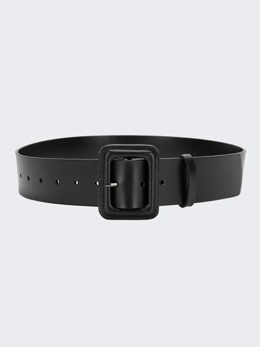 Women's solid color imitation leather belt with square buckle, versatile fashion accessory for dresses