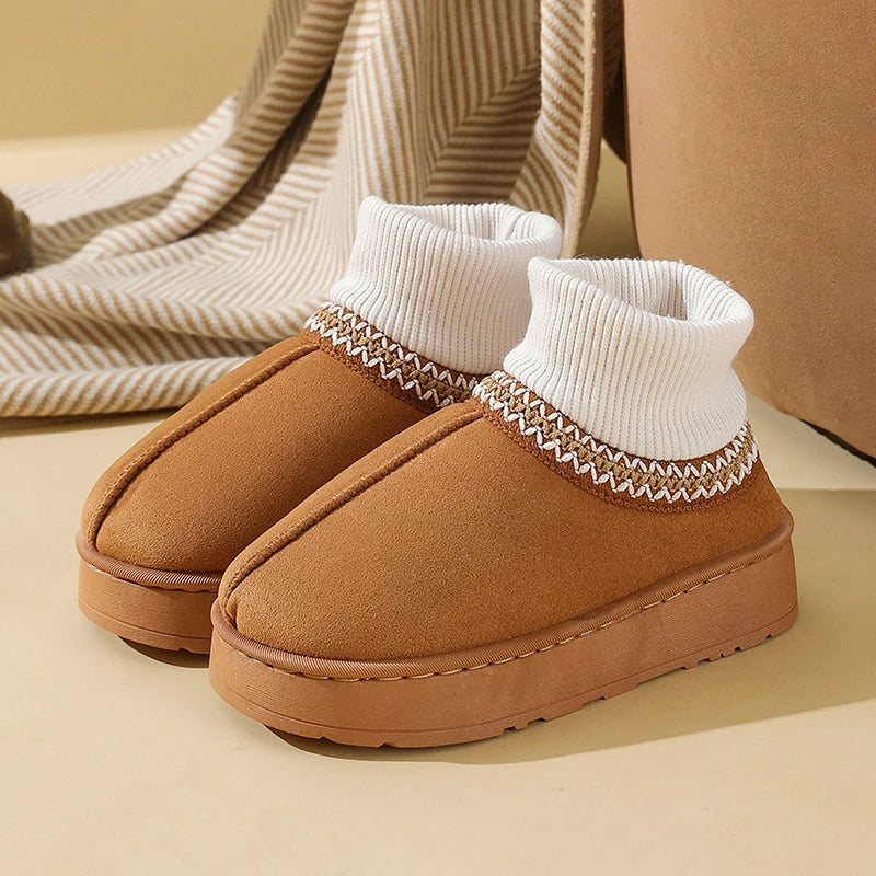 Women's geometric pattern ankle slipper boots comfort fit loungers with ribbed cuff detail
