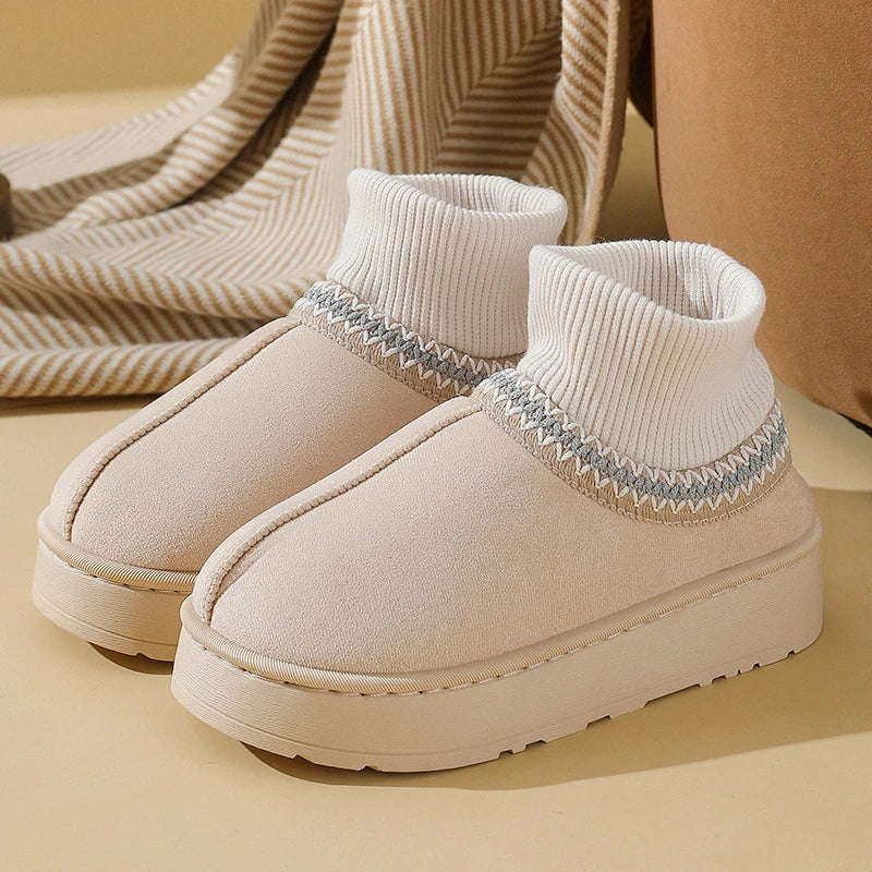 Women's geometric pattern ankle slipper boots comfort fit loungers with ribbed cuff detail