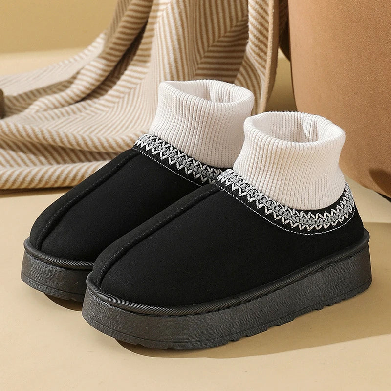 Women's geometric pattern ankle slipper boots comfort fit loungers with ribbed cuff detail
