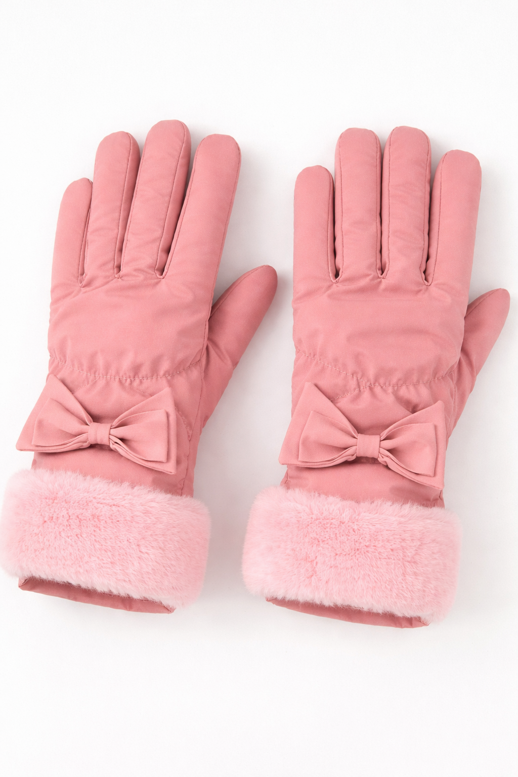 Women's black fleece touchscreen gloves with plush faux fur cuff, warm and stylish winter accessory