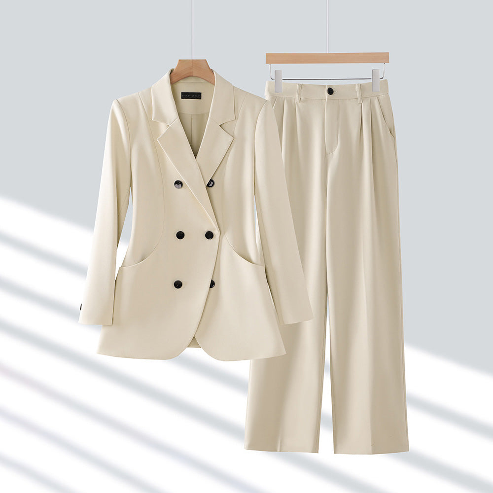 Black tailored blazer pants set women's power suit slim fit polyester-spandex stretch blend