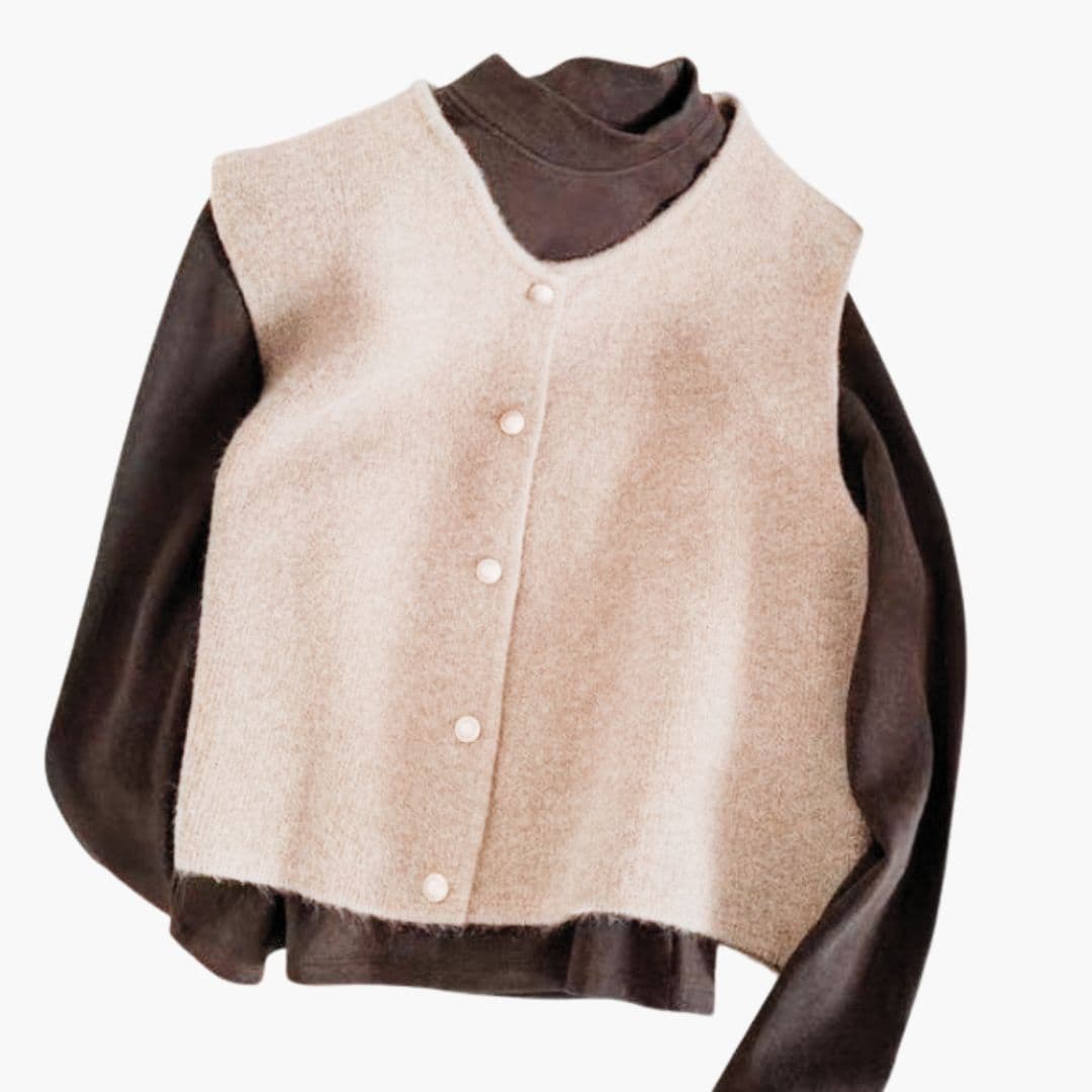 Women's sleeveless button-front vest round neckline layering essential five-button closure