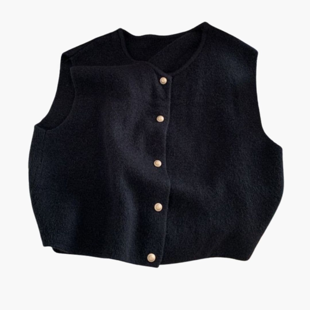 Women's sleeveless button-front vest round neckline layering essential five-button closure modern fit