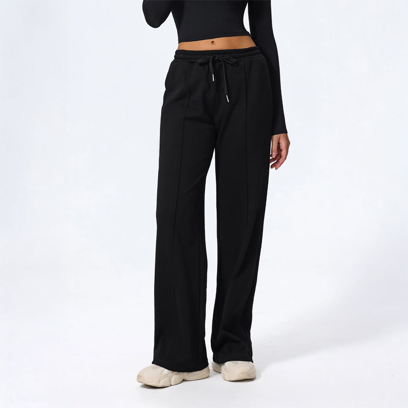 Women's wide leg lounge pants soft cotton-spandex knit blend with elastic drawstring waistband