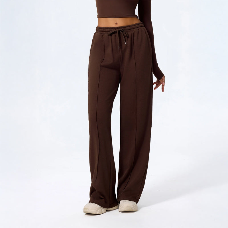 Women's wide leg lounge pants soft knit cotton blend fluid drape elastic drawstring waist