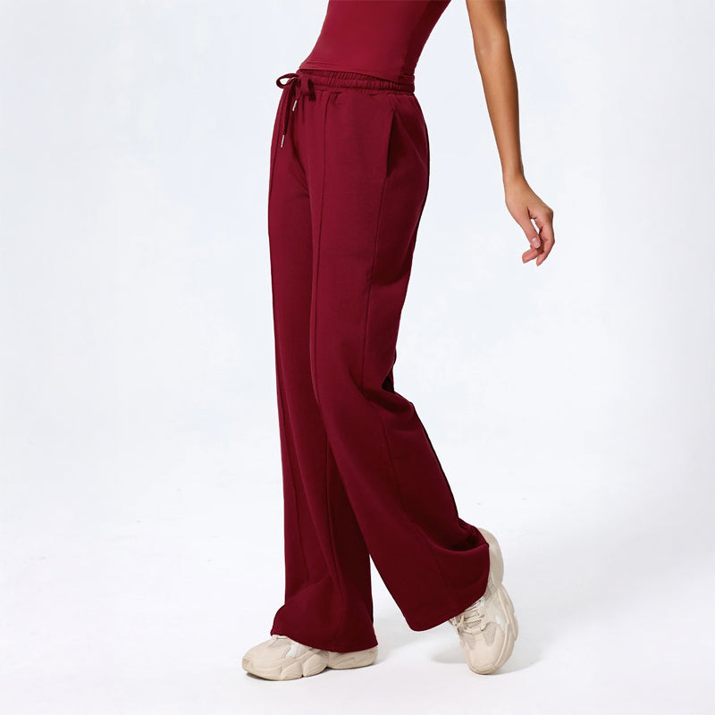 Women's wide leg lounge pants soft knit cotton blend fluid drape elastic drawstring waist