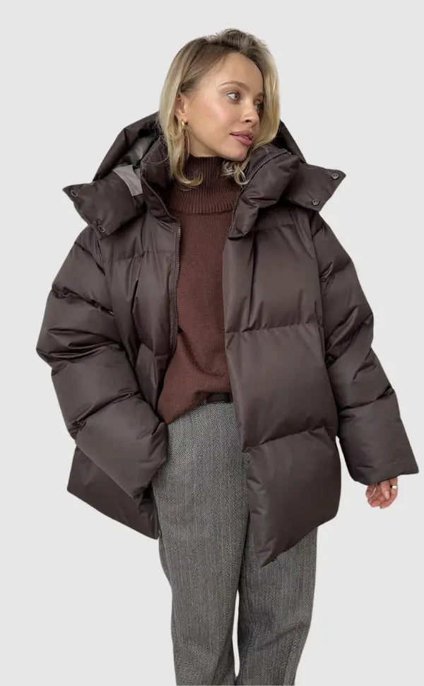 Women's oversized matte puffer jacket high collar winter coat urban cold weather style