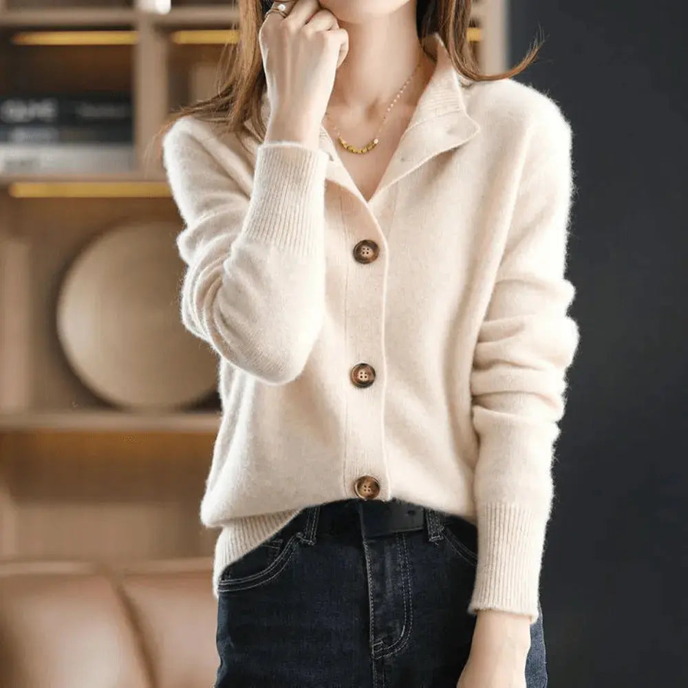 Women's soft knit button-up cardigan relaxed silhouette classic front closure for layering